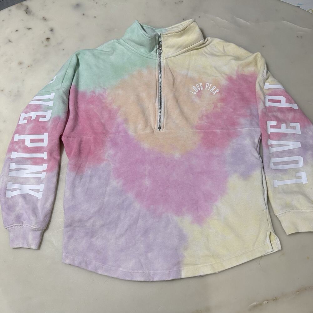 Victoria's Secret PINK XS Freya Tie Dye Fleece Oversized Quarter-Zip Sweatshirt